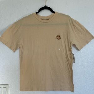 PACSUN Men's Beige Tan Basic Short Sleeve T-Shirt with small embroidered logo
